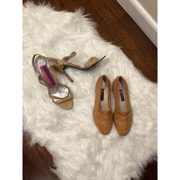 Giorgio's of Palm Beach Vintage Tan Ostrich Leather 90's Loafer Flats 36 1/2 - Picture 6 of 6